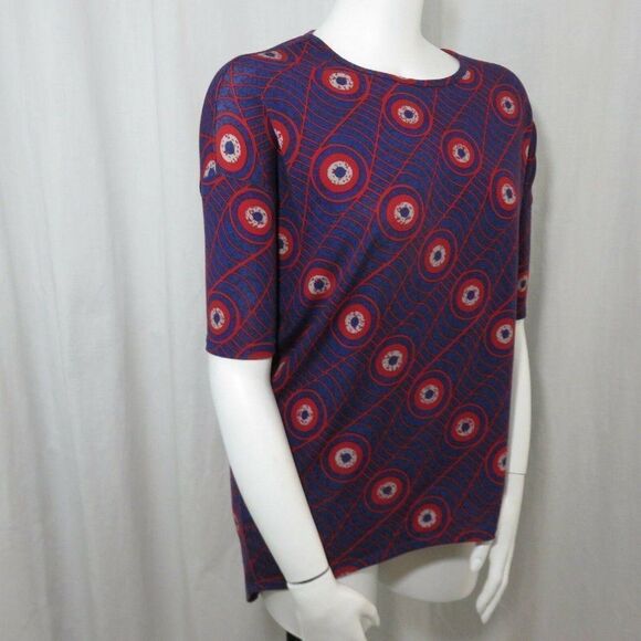 LuLaRoe XS Blue Red Spiderweb Bulls Eye Irma Tunic Shirt Top - Picture 3 of 10